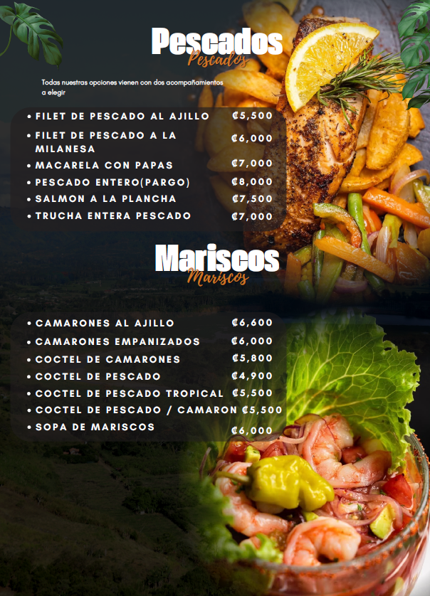 Menú de pescados y mariscos